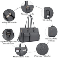 HKM-075091 Waterproof Leather Laptop Tote Bag for Women, Fits 15.6in Devices, Stylish Work Briefcase