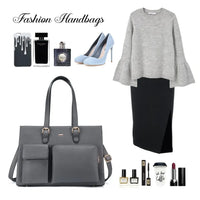 HKM-075091 Waterproof Leather Laptop Tote Bag for Women, Fits 15.6in Devices, Stylish Work Briefcase