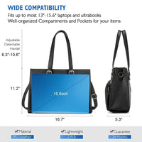 HKM-075091 Waterproof Leather Laptop Tote Bag for Women, Fits 15.6in Devices, Stylish Work Briefcase