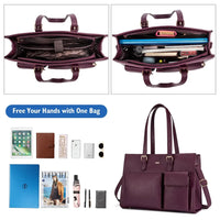 HKM-075091 Waterproof Leather Laptop Tote Bag for Women, Fits 15.6in Devices, Stylish Work Briefcase
