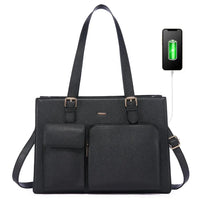 HKM-075091 Waterproof Leather Laptop Tote Bag for Women, Fits 15.6in Devices, Stylish Work Briefcase