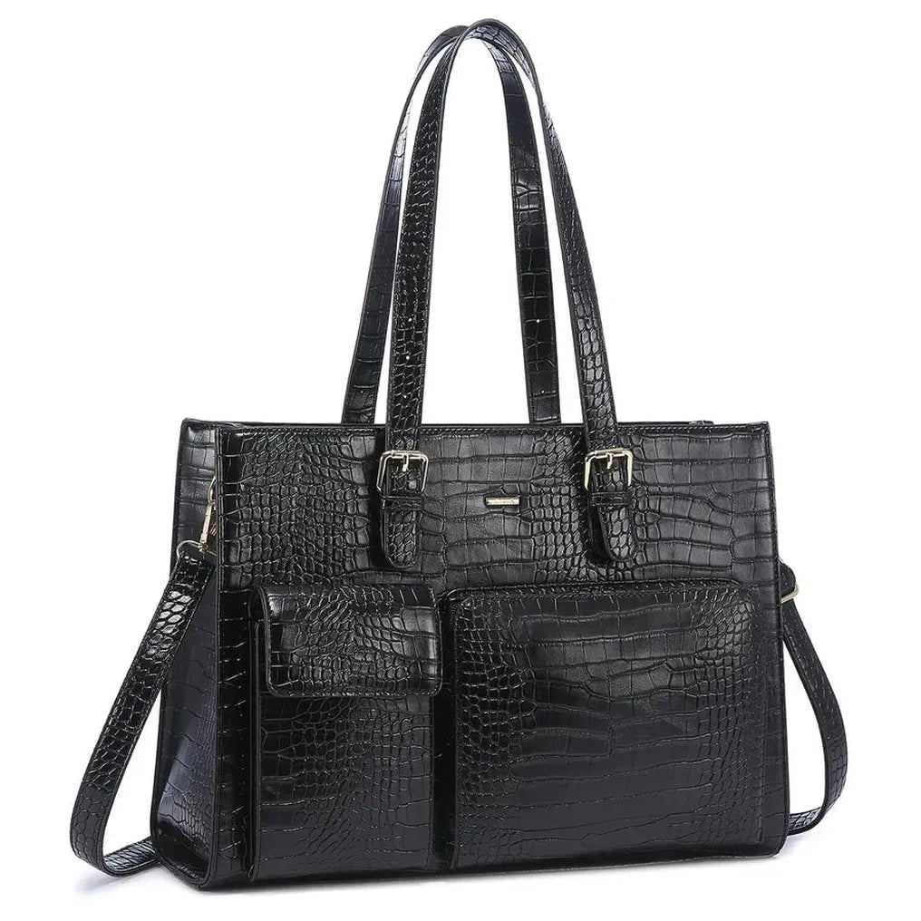 HKM-075091 Waterproof Leather Laptop Tote Bag for Women, Fits 15.6in Devices, Stylish Work Briefcase