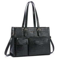 HKM-075091 Waterproof Leather Laptop Tote Bag for Women, Fits 15.6in Devices, Stylish Work Briefcase