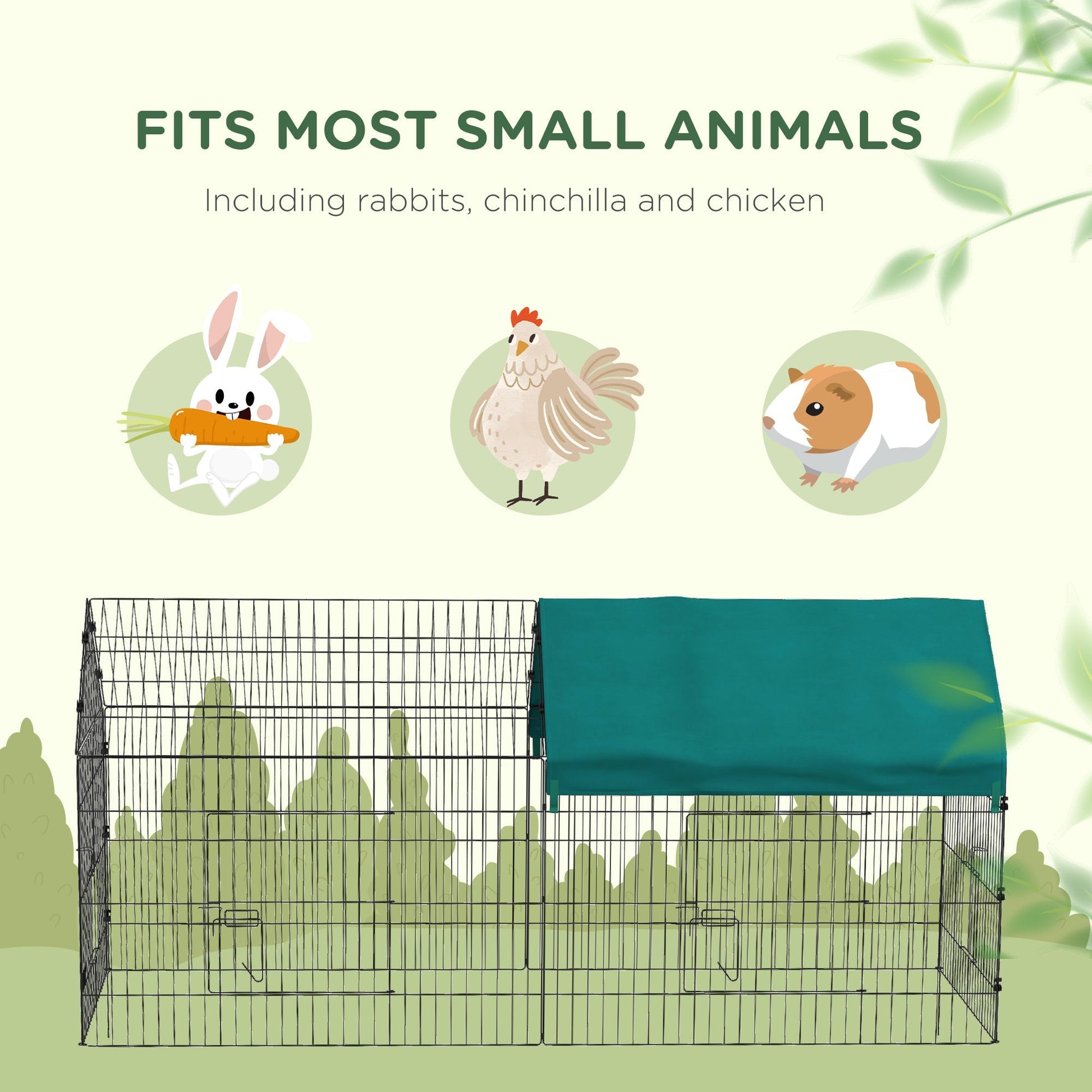 HKM-0752573 87" Green Small Animal Playpen with Roof for Indoor/Outdoor Use - Ideal for Rabbits, Chickens, and Chinchillas