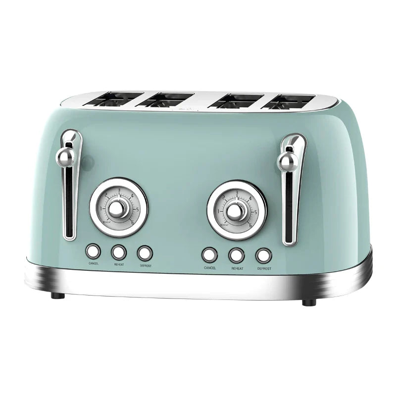 HKM-075283 Retro 4-Slice Stainless Steel Electric Pop-Up Toaster with Integrated Grill