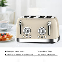 HKM-075283 Retro 4-Slice Stainless Steel Electric Pop-Up Toaster with Integrated Grill