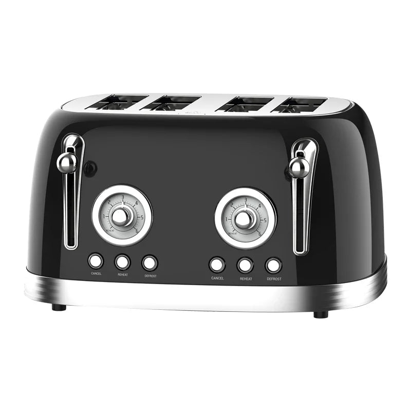 HKM-075283 Retro 4-Slice Stainless Steel Electric Pop-Up Toaster with Integrated Grill