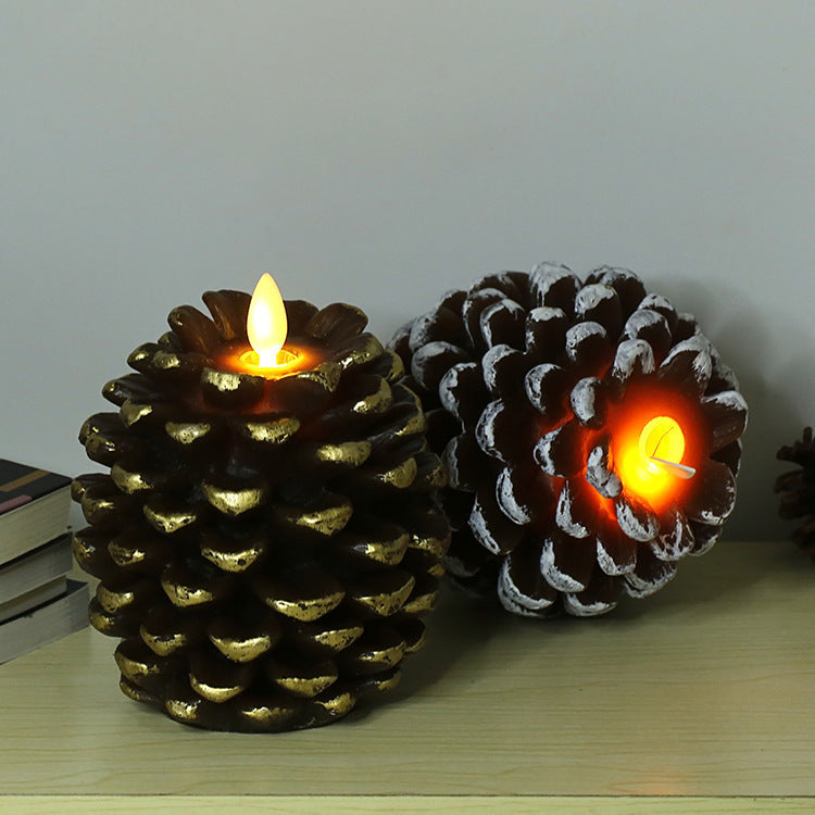 HKM-075347 Real Wax Pinecone Candle - Christmas Decoration for Living Room and Bedroom, Brown and White Variants