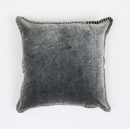 HKM-075347 Stonewashed Cotton Velvet Throw Pillow with Hand-Stitched Edges, 19x19 Inch, Eco-Friendly, Vibrant Color Options