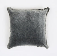 HKM-075347 Stonewashed Cotton Velvet Throw Pillow with Hand-Stitched Edges, 19x19 Inch, Eco-Friendly, Vibrant Color Options
