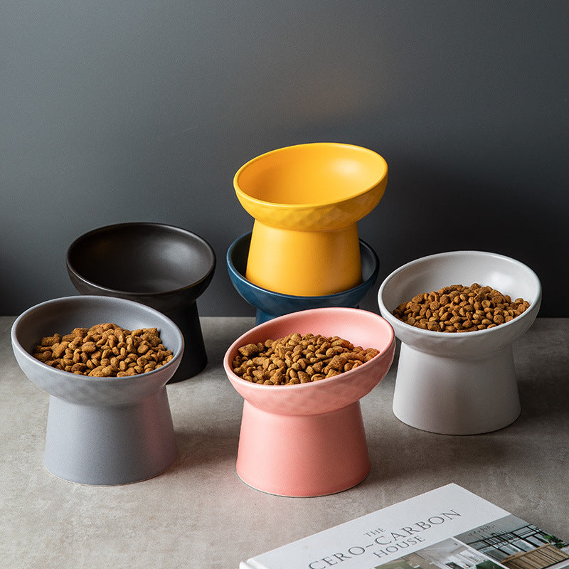HKM-075411 Oblique Mouth Candy Color Ceramic Cat Bowl - 13.3cm High, Available in Multiple Colors