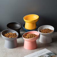 HKM-075411 Oblique Mouth Candy Color Ceramic Cat Bowl - 13.3cm High, Available in Multiple Colors