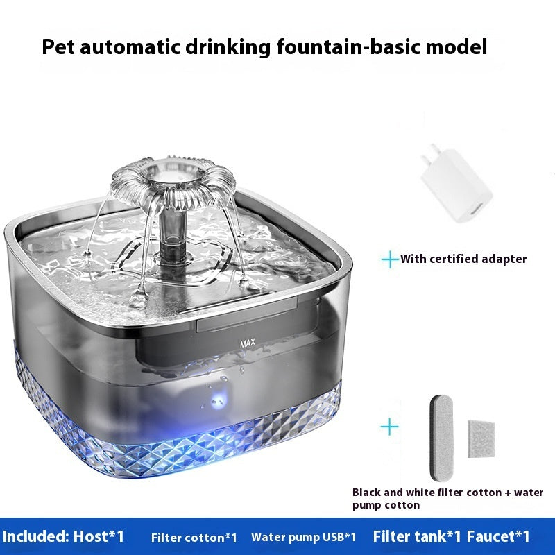 HKM-0754749 Gray Stainless Steel Automatic Cat Water Feeder with USB and Sensor Accessory