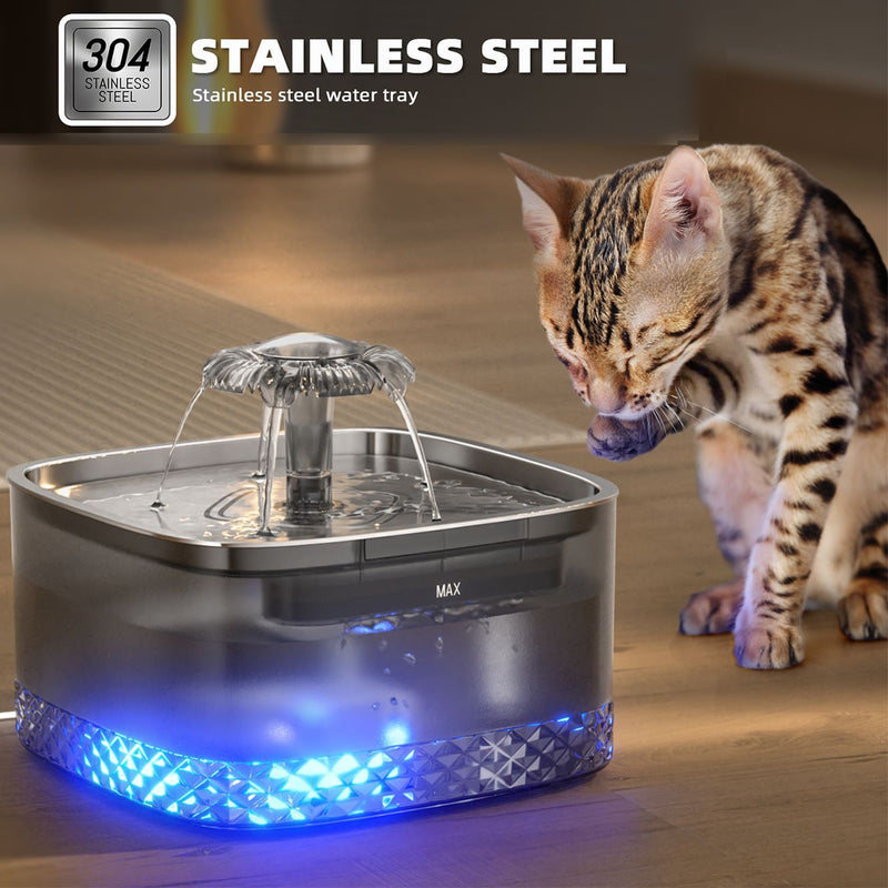 HKM-0754749 Gray Stainless Steel Automatic Cat Water Feeder with USB and Sensor Accessory