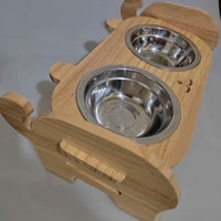 HKM-0754877 Wooden Cat and Small Dog Food Bowl - Ceramic and Stainless Steel Options Available