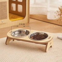 HKM-0754877 Wooden Cat and Small Dog Food Bowl - Ceramic and Stainless Steel Options Available