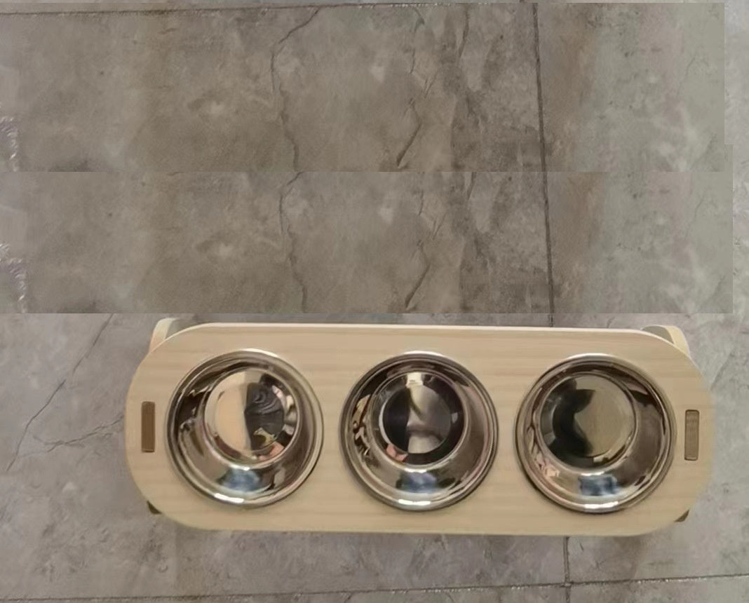 HKM-0754877 Wooden Cat and Small Dog Food Bowl - Ceramic and Stainless Steel Options Available