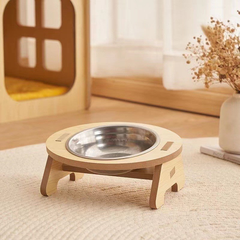 HKM-0754877 Wooden Cat and Small Dog Food Bowl - Ceramic and Stainless Steel Options Available