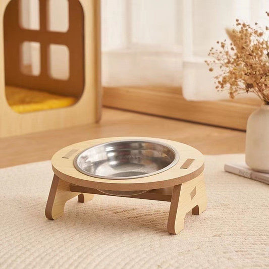 HKM-0754877 Wooden Cat and Small Dog Food Bowl - Ceramic and Stainless Steel Options Available