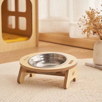 HKM-0754877 Wooden Cat and Small Dog Food Bowl - Ceramic and Stainless Steel Options Available