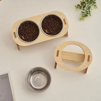 HKM-0754877 Wooden Cat and Small Dog Food Bowl - Ceramic and Stainless Steel Options Available