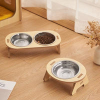 HKM-0754877 Wooden Cat and Small Dog Food Bowl - Ceramic and Stainless Steel Options Available