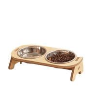 HKM-0754877 Wooden Cat and Small Dog Food Bowl - Ceramic and Stainless Steel Options Available
