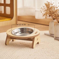 HKM-0754877 Wooden Cat and Small Dog Food Bowl - Ceramic and Stainless Steel Options Available