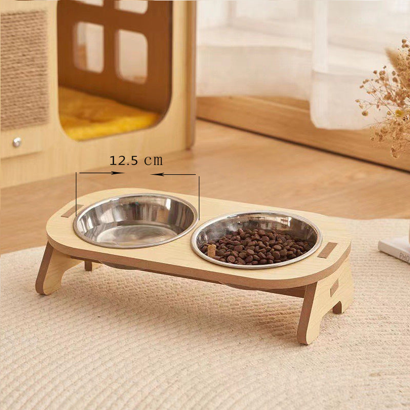 HKM-0754877 Wooden Cat and Small Dog Food Bowl - Ceramic and Stainless Steel Options Available