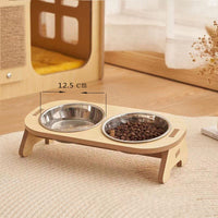 HKM-0754877 Wooden Cat and Small Dog Food Bowl - Ceramic and Stainless Steel Options Available