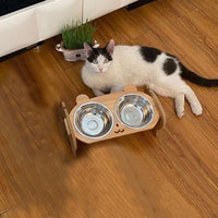 HKM-0754877 Wooden Cat and Small Dog Food Bowl - Ceramic and Stainless Steel Options Available
