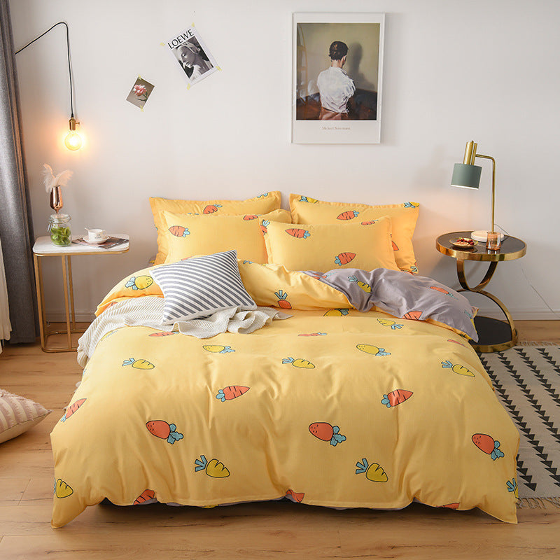 HKM-075539 Three-Piece Cotton Quilted Bedding Set for Fall/Winter - Includes Quilt Cover, Sheet, and Pillowcases