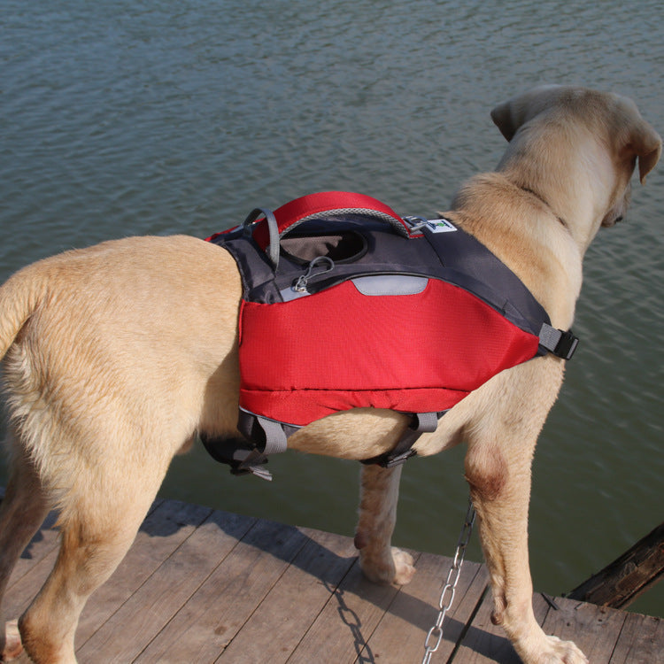 HKM-0756285 Red Nylon Pet Backpack Life Jacket for All Seasons Dogs