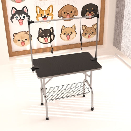 HKM-0756541 Sturdy 42-Inch Pet Grooming Table with Adjustable Arms and Storage Basket for Dogs and Cats