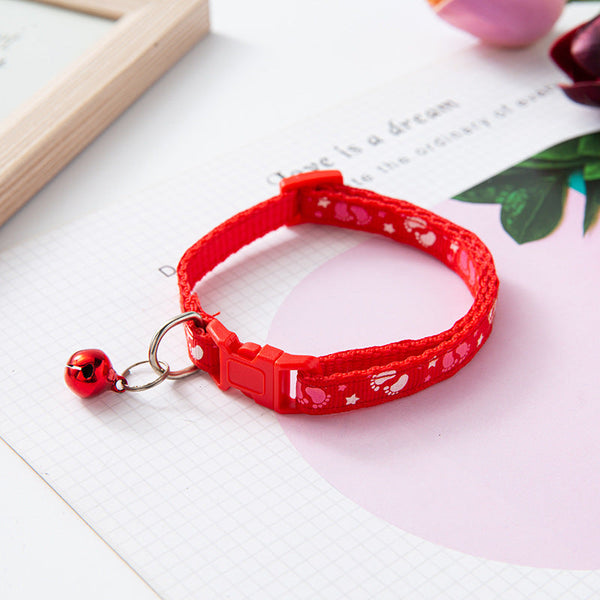 HKM-0756669 Double Footprints Cat Dog Bell Collar - Colorful and Durable Polyester, British Style
