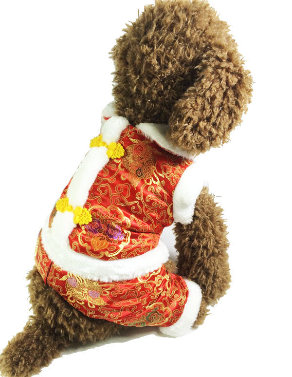 HKM-0759229 Tang Suit Four-Legged Pet Apparel in Silk Lining Cotton ¨C Red & Blue Options Available