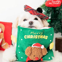 HKM-0759485 Christmas-Themed Plush Dog Toy: Food Hiding Book for Playtime Fun