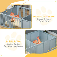 HKM-0760125 Comfortable Two-Room Whelping Box for Dogs with Removable Door and Puppy Playpen, 81" x 39" x 20", Gray