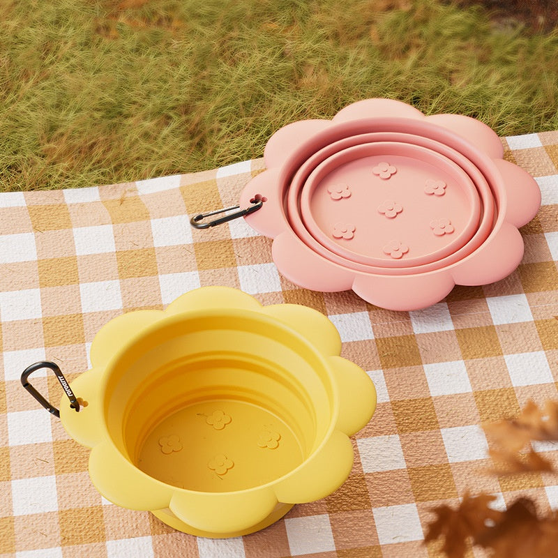 HKM-0760637 Portable Silicone Pet Folding Bowl - Outdoor Drinking Bowl in Pink and Yellow