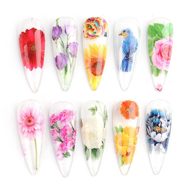 HKM-076179 Retro Floral Rose Nail Art Stickers - Star Transfer Paper, 10pcs in Pink