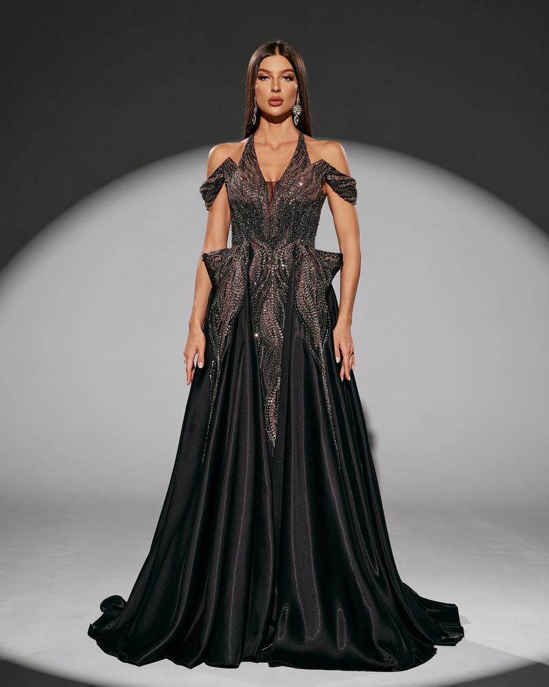 HKM-076243 Elegant Black Evening Dress - Model EZ25218 for Women's Formal Wear