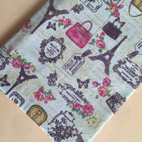 HKM-076371 Cotton Linen Calico Fabric with Chinese Calligraphy - Versatile for Luggage, Curtains, and Home Decor