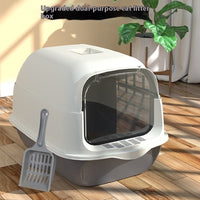 HKM-076371 Enclosed Cat Litter Box in Sakura Pink, Sapphire Blue, and Deep Sky Grey - 50x35x33cm