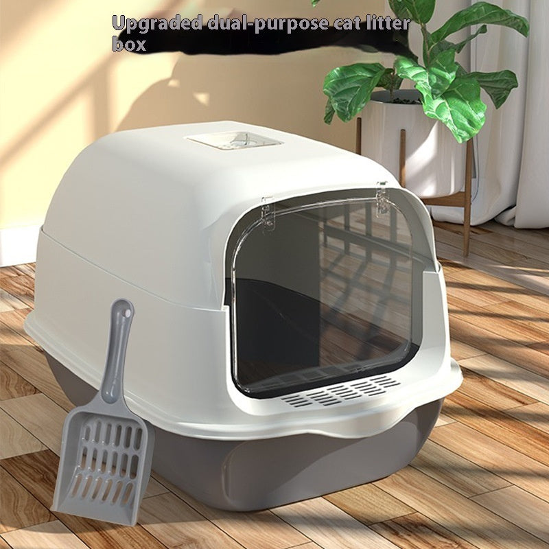 HKM-076371 Enclosed Cat Litter Box in Sakura Pink, Sapphire Blue, and Deep Sky Grey - 50x35x33cm