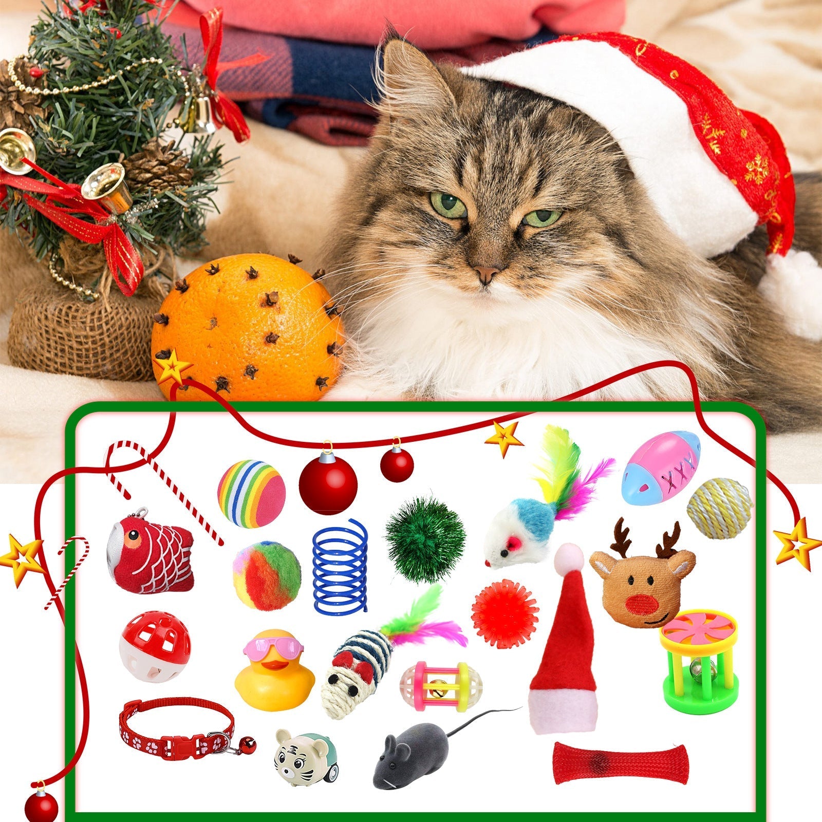 HKM-0764093 Countdown to Christmas with Interactive Santa Kitty Plush Toy Blind Box Calendar