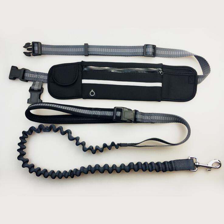 HKM-0764221 Adjustable Hands-Free Dog Running Leash with Reflective Waist Pocket and Shock Absorbing Bungee