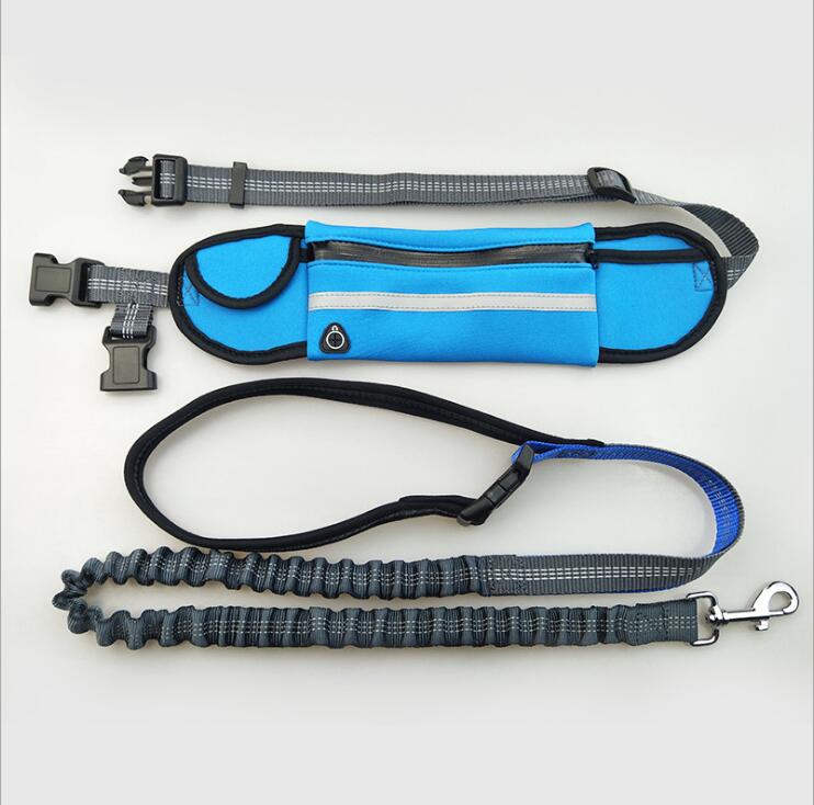 HKM-0764221 Adjustable Hands-Free Dog Running Leash with Reflective Waist Pocket and Shock Absorbing Bungee