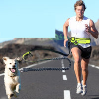 HKM-0764221 Adjustable Hands-Free Dog Running Leash with Reflective Waist Pocket and Shock Absorbing Bungee