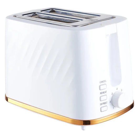 HKM-076435 Sleek 2-Slice Plastic Toaster for French Bread - White Finish