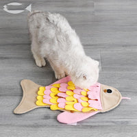 HKM-0764605 Fish-Shaped Sniffing Blanket Cat Toy - Interactive Training Mat for Enrichment and Playtime